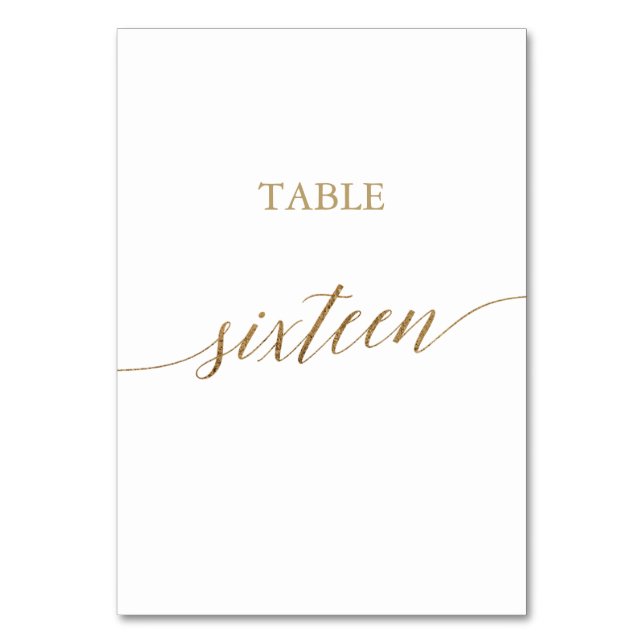 Elegant Gold Calligraphy Table Number Sixteen (Front)