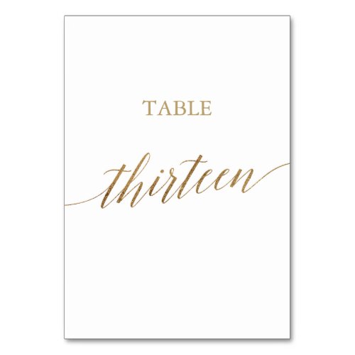 Elegant Gold Calligraphy Table Number Thirteen