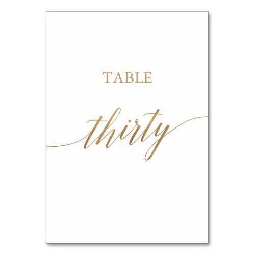 Elegant Gold Calligraphy Table Number Thirty