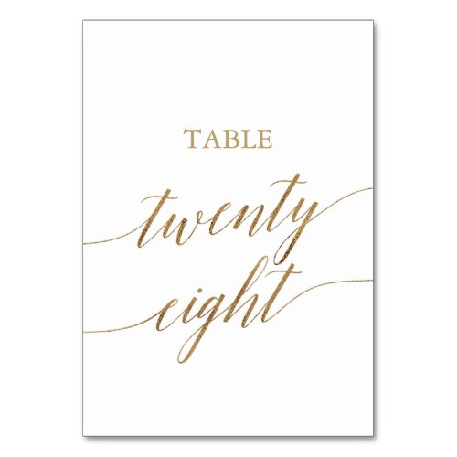 Elegant Gold Calligraphy Table Number Twenty Eight