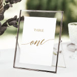 Elegant Gold Calligraphy Table One Table Number<br><div class="desc">This elegant gold calligraphy table one table number is perfect for a simple wedding. The neutral design features a minimalist card decorated with romantic and whimsical faux gold foil typography. The card prints on the front and back (double-sided). Other table numbers in the collection are sold separately. Please Note: This...</div>