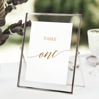 Elegant Gold Calligraphy Table One Table Number by FreshAndYummy at Zazzle