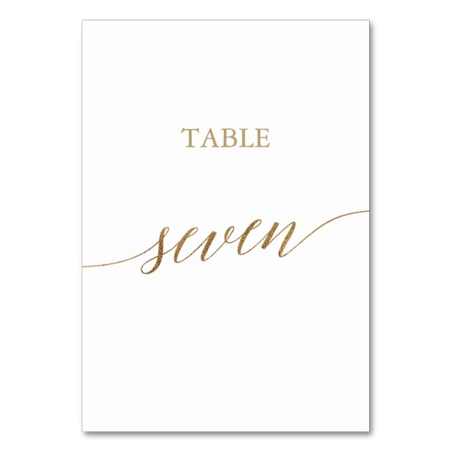 Elegant Gold Calligraphy Table Seven Table Number (Front)