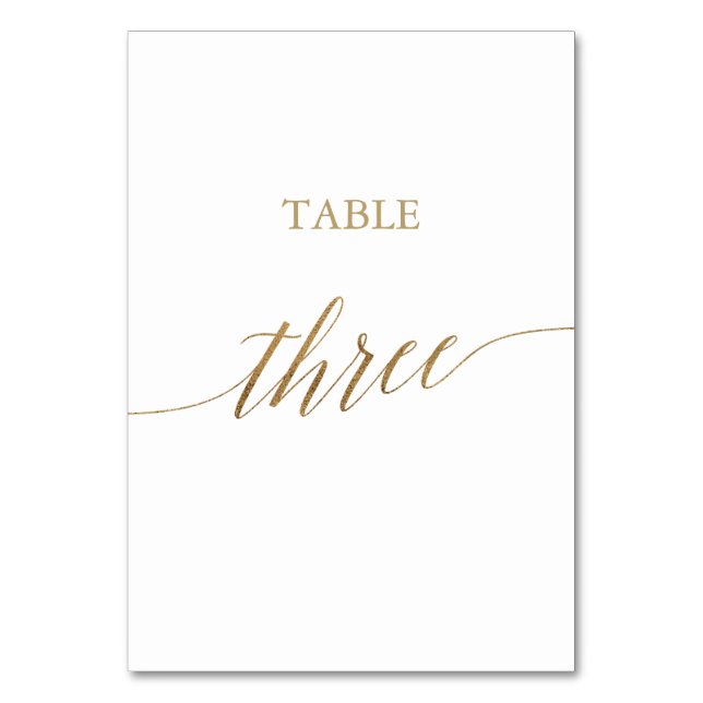 Elegant Gold Calligraphy Table Three Table Number (Front)