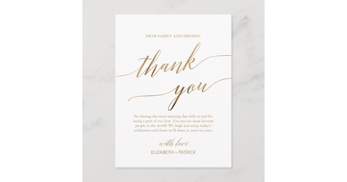 Elegant Gold Calligraphy Thank You Reception Card Zazzle