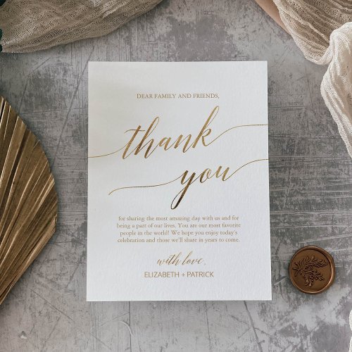 Elegant Gold Calligraphy Thank You Reception Card