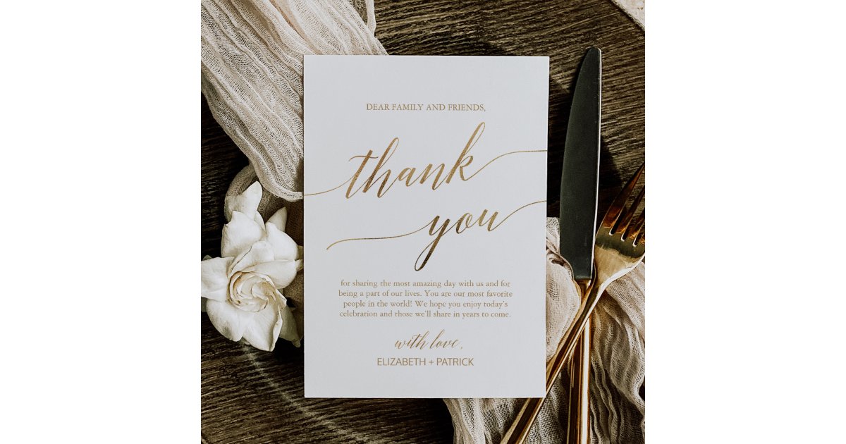 Elegant Gold Calligraphy Thank You Reception Card | Zazzle
