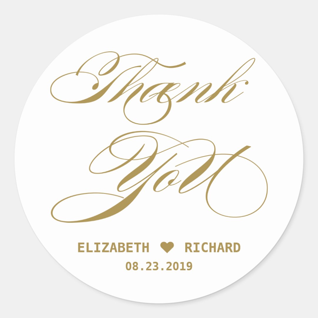 Elegant Gold Calligraphy Thank You Wedding Favor Classic Round Sticker Zazzle 1556