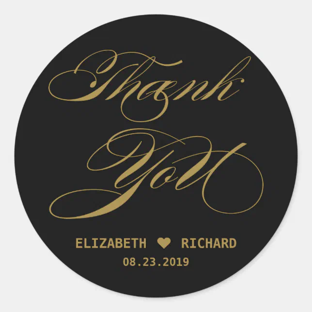 Elegant Gold Calligraphy Thank You Wedding Favor Classic Round Sticker Zazzle