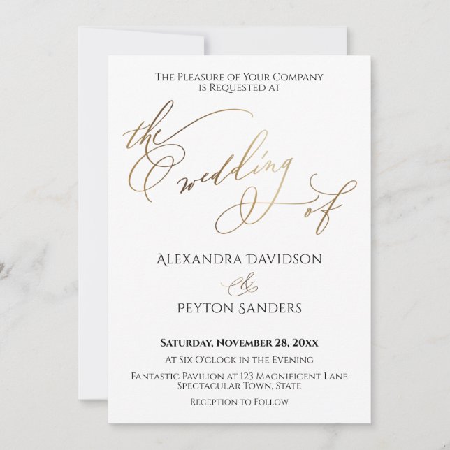 Elegant Gold Calligraphy "The Wedding of" Invitation (Front)