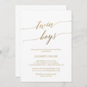 Elegant Gold Calligraphy Twin Boys Baby Shower Invitation (Front/Back)