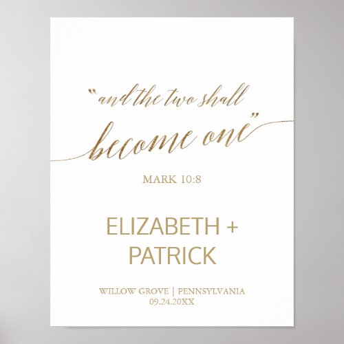 Elegant Gold Calligraphy Two Become One Welcome Poster