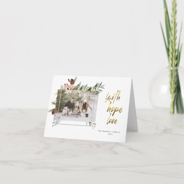 Elegant Gold Calligraphy Two-Picture Christmas Holiday Card (Front)