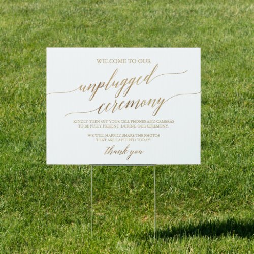 Elegant Gold Calligraphy Unplugged Ceremony Yard Sign