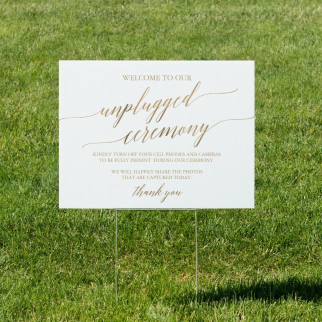 Elegant Gold Calligraphy Unplugged Ceremony Yard Sign (Insitu)