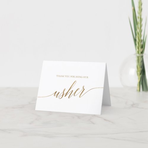 Elegant Gold Calligraphy Usher Thank You Card