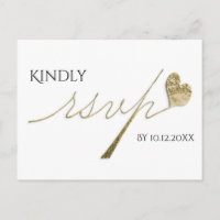 Elegant Gold Calligraphy w/Heart RSVP Invitation Postcard