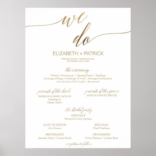 Elegant Gold Calligraphy We Do Wedding Program Poster