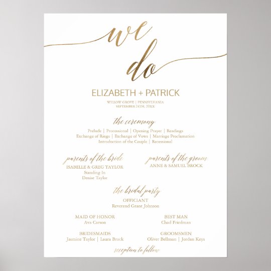 Elegant Gold Calligraphy We Do Wedding Program Poster | Zazzle.com