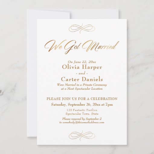 Elegant Gold Calligraphy We Got Married Reception Invitation | Zazzle