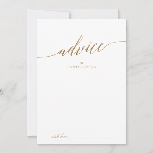 Elegant Gold Calligraphy Wedding Advice Card