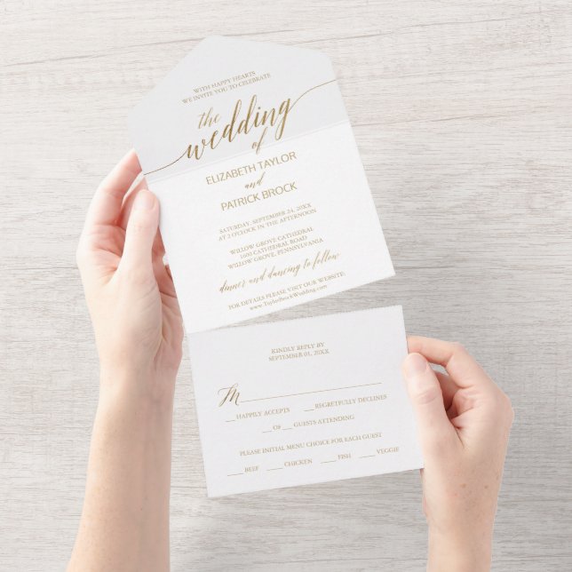 Elegant Gold Calligraphy Wedding All In One Invitation (Tearaway)