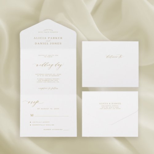Elegant gold calligraphy wedding all in one invitation