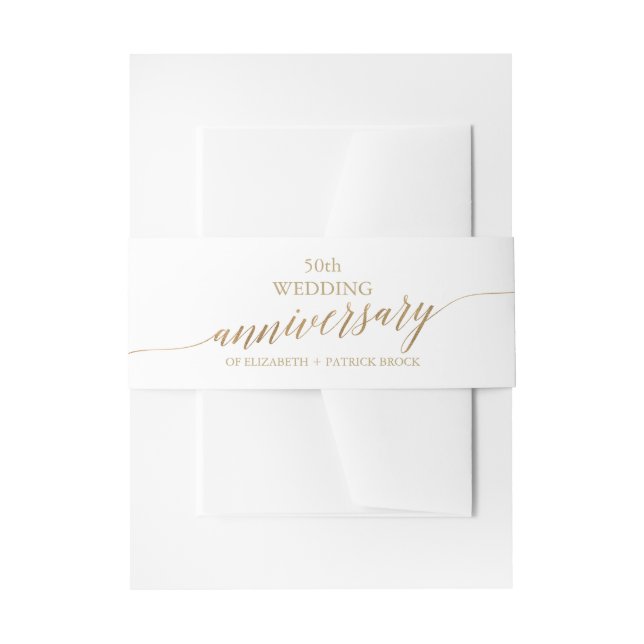 Elegant Gold Calligraphy Wedding Anniversary Invit Invitation Belly Band (Front Example)