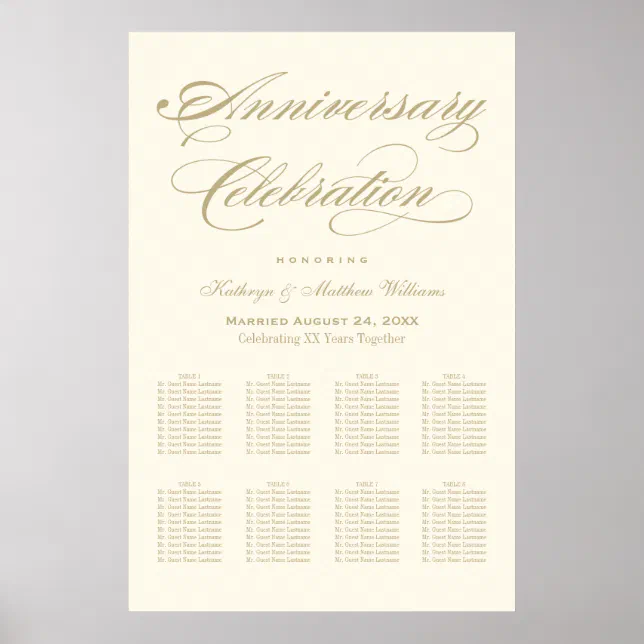 Elegant Gold Calligraphy Wedding Anniversary Poster | Zazzle