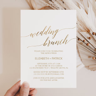 Elegant Gold Calligraphy Wedding Brunch Invitation