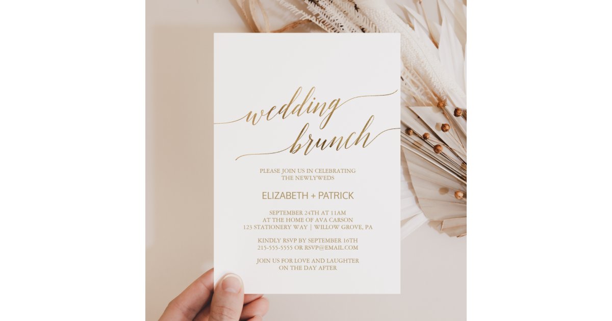 Elegant Gold Calligraphy Wedding Brunch Invitation | Zazzle