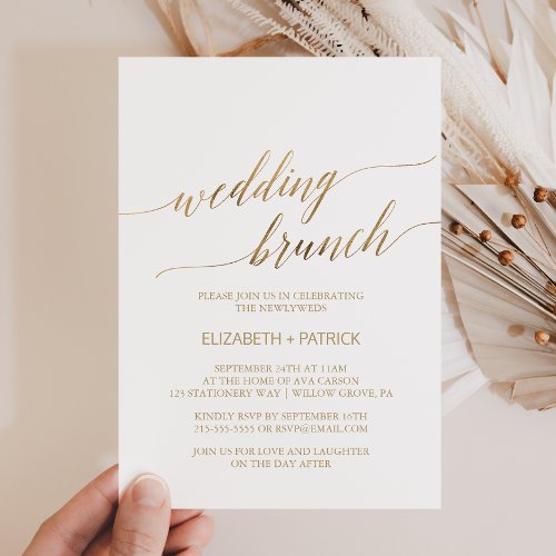 Elegant Gold Calligraphy Wedding Brunch Invitation