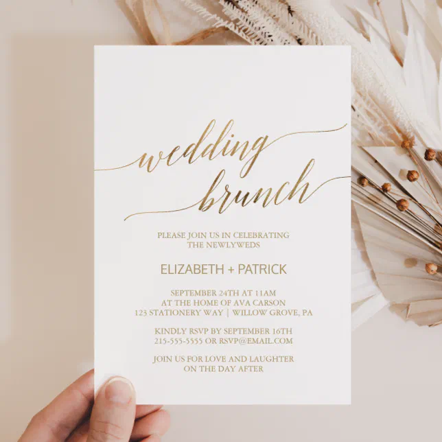 Elegant Gold Calligraphy Wedding Brunch Invitation | Zazzle