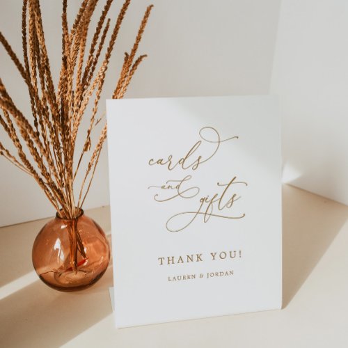 Elegant Gold Calligraphy Wedding Cards and Gifts Pedestal Sign