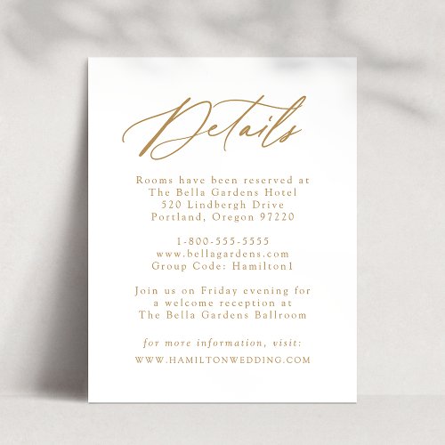 Elegant Gold Calligraphy Wedding Details Enclosure Card