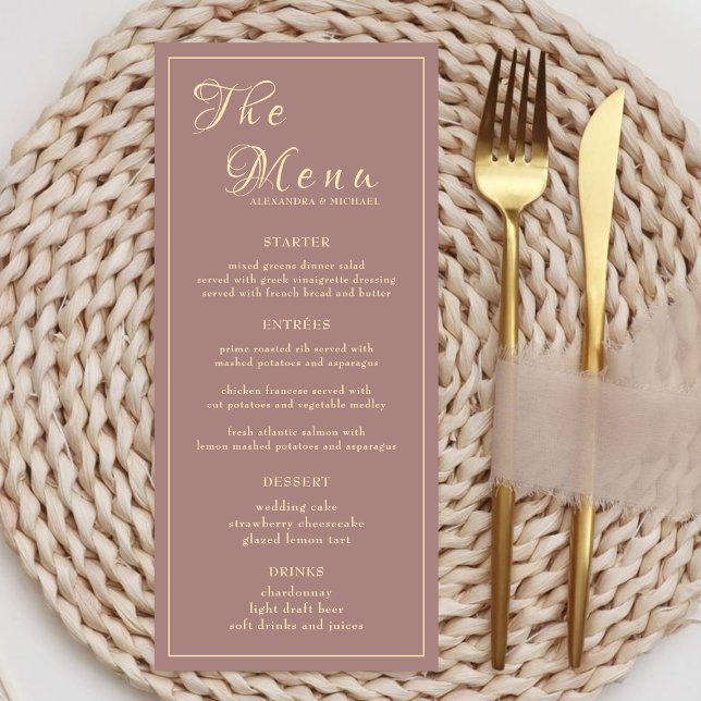 Elegant Gold Calligraphy Wedding Dinner Reception Menu (Creator Uploaded)