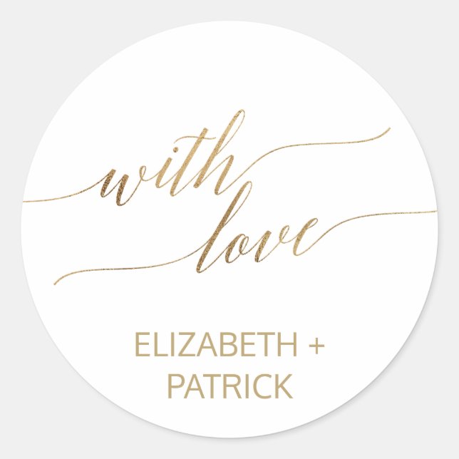 Elegant Gold Calligraphy Wedding Favor Classic Round Sticker (Front)