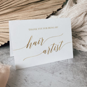 Elegant Gold Calligraphy Wedding Hair Artist Letterpress Thank You Card