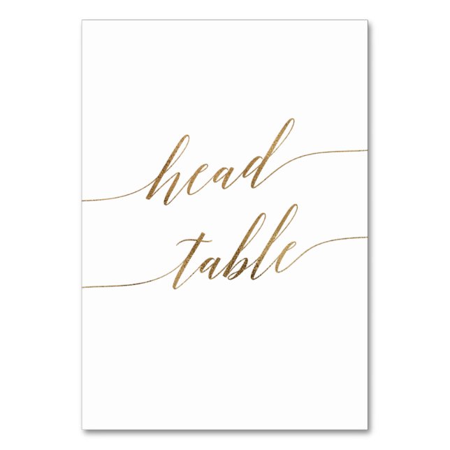 Elegant Gold Calligraphy Wedding Head Table Number (Front)