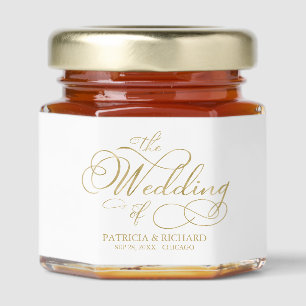 Elegant Gold Calligraphy Wedding  Honey Jar Favors