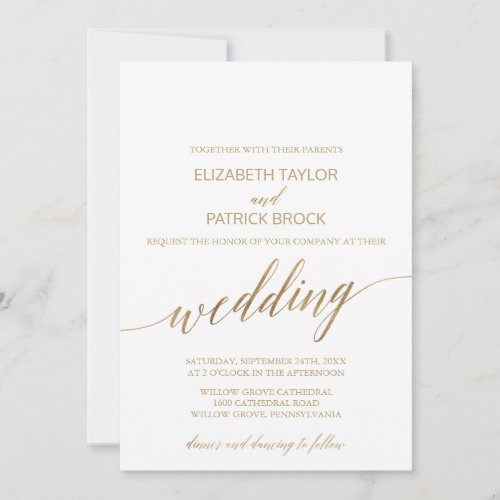 Elegant Gold Calligraphy Wedding Invitation