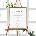 Elegant Gold Calligraphy Wedding Menu Sign<br><div class="desc">This simple gold calligraphy wedding menu sign is perfect for a simple wedding. The neutral design features a minimalist poster decorated with romantic and whimsical faux gold foil typography. Personalize the sign with your menu options, names, wedding date and location. Please Note: This design does not feature real gold foil....</div>