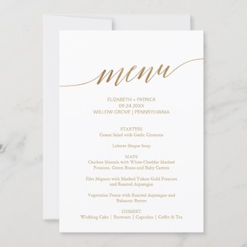 Elegant Gold Calligraphy Wedding Menu Table Sign Invitation
