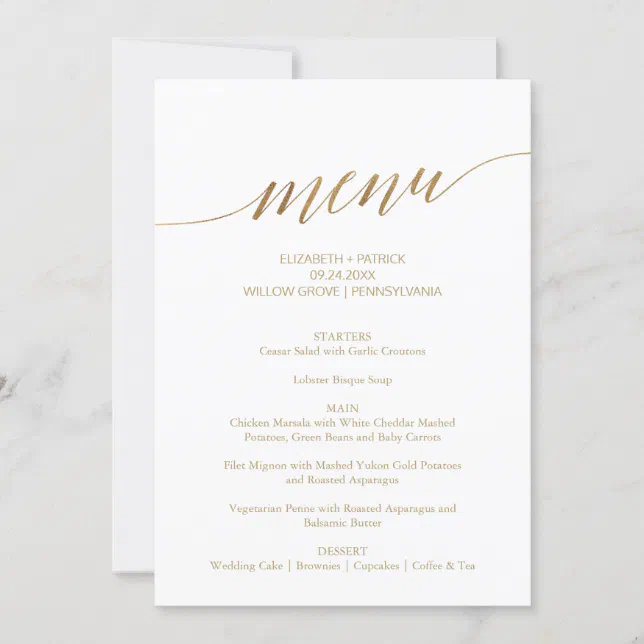 Elegant Gold Calligraphy Wedding Menu Table Sign Invitation | Zazzle