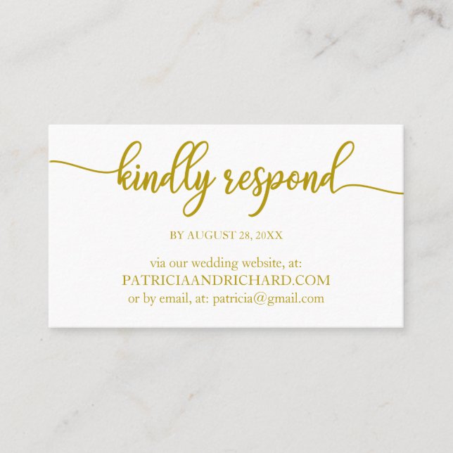 Elegant Gold Calligraphy Wedding Online RSVP Business Card (Front)