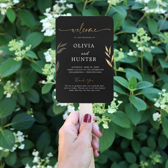 Elegant Gold Calligraphy Wedding Party Program     Hand Fan (Elegant Gold CalligraphElegant Gold Calligraphy Wedding Party Program Hand Fany)