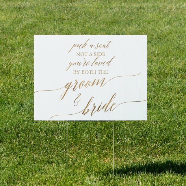 Elegant Gold Calligraphy Wedding Pick A Seat Yard Sign (Insitu)