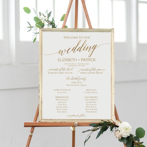 Elegant Gold Calligraphy Wedding Program Poster