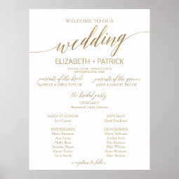 Elegant Gold Calligraphy Wedding Program Poster | Zazzle
