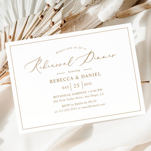 Elegant Gold Calligraphy Wedding Rehearsal Dinner  Invitation